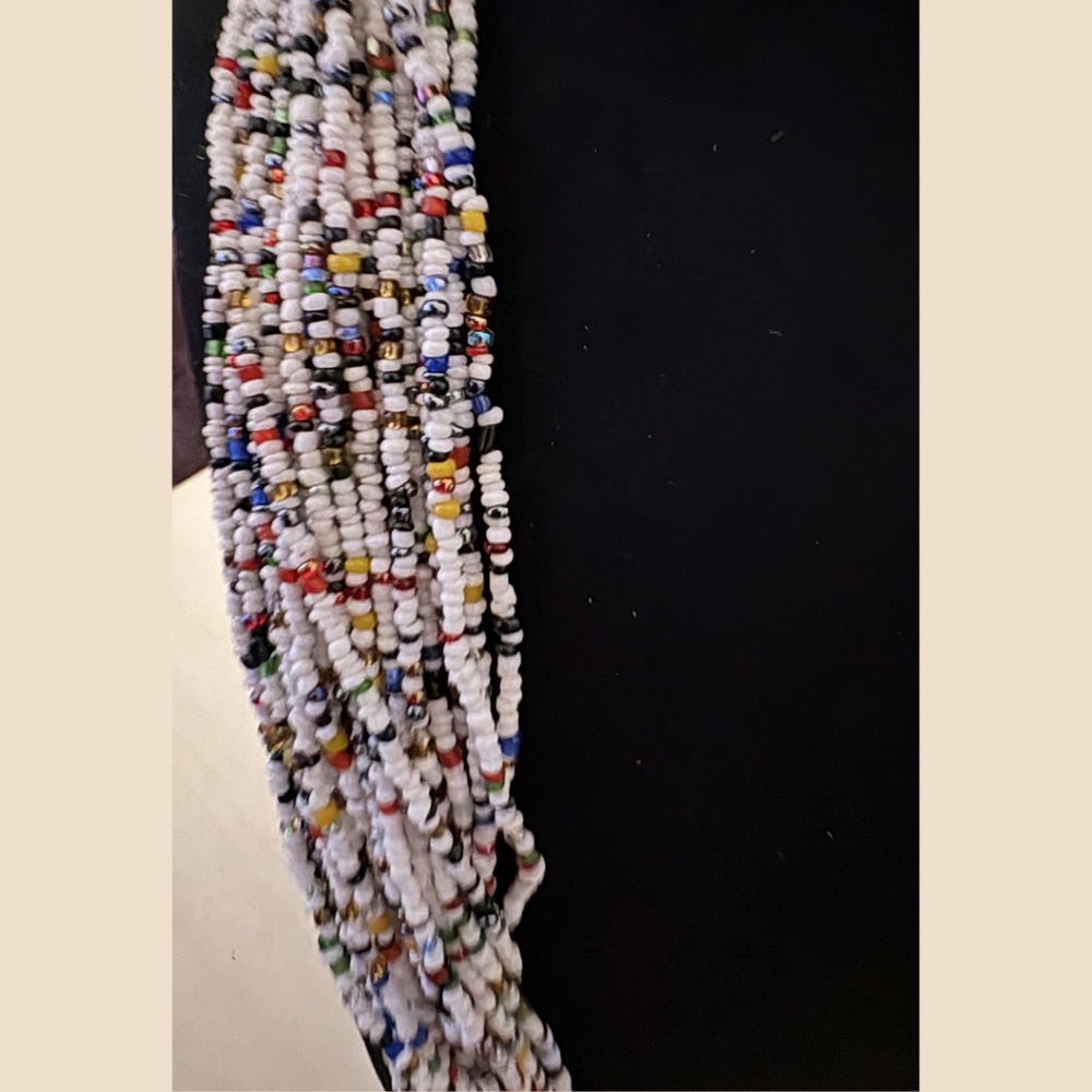 ⭐️ Multi Strand Seed Bead Statement Necklace |  White Multicolor Boho Summer - Picture 3 of 5
